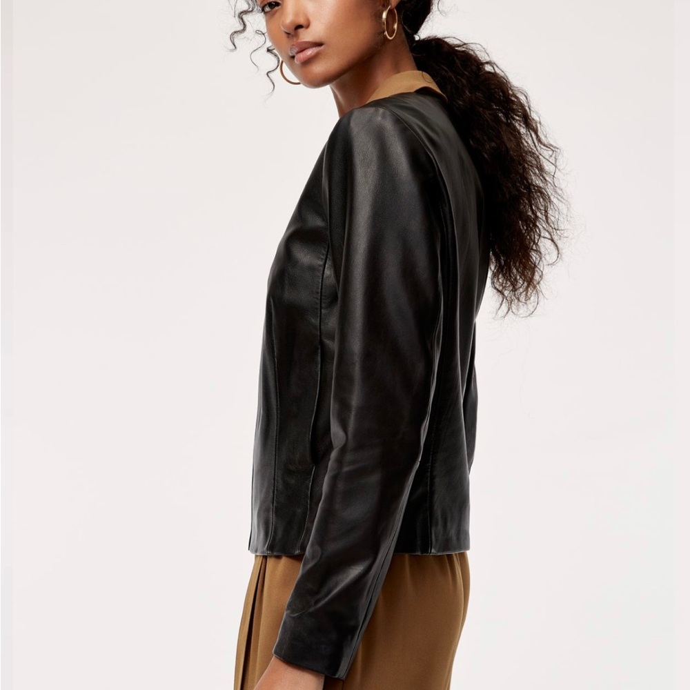 Aritzia Babaton Jett Black Leather Moto Biker Western Lined Winter Sz XXS - Picture 3 of 8